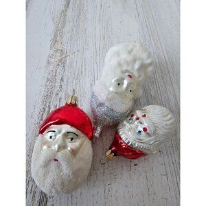 Glass Santa glitter flocked silver red‎ ornament set Xmas tree